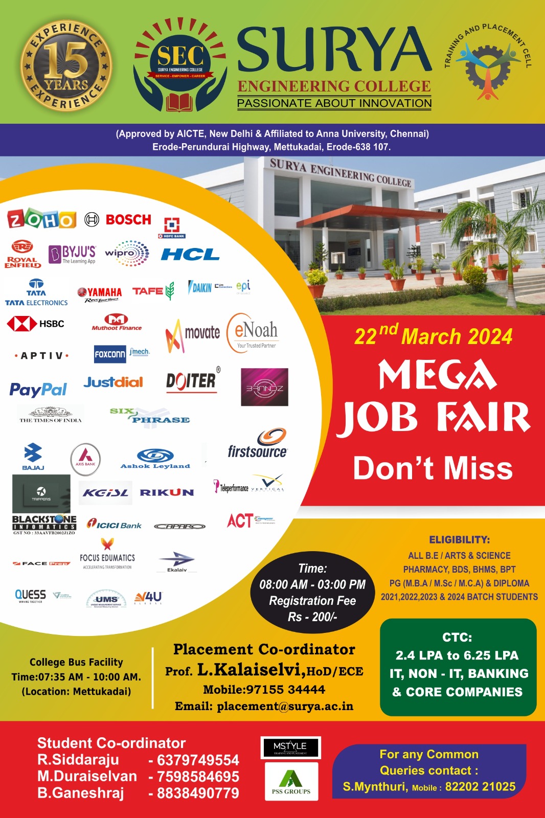 Mega Job Fair 2K24 Surya Engineering College, Erode